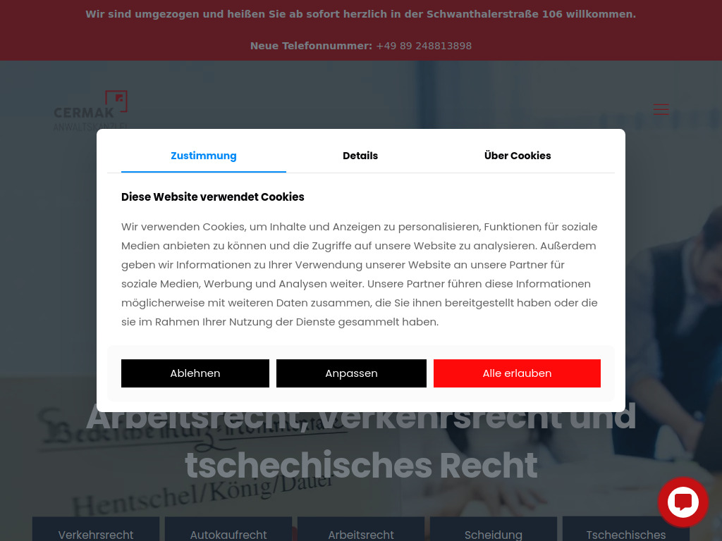 Website von Kanzlei Cermak München in München