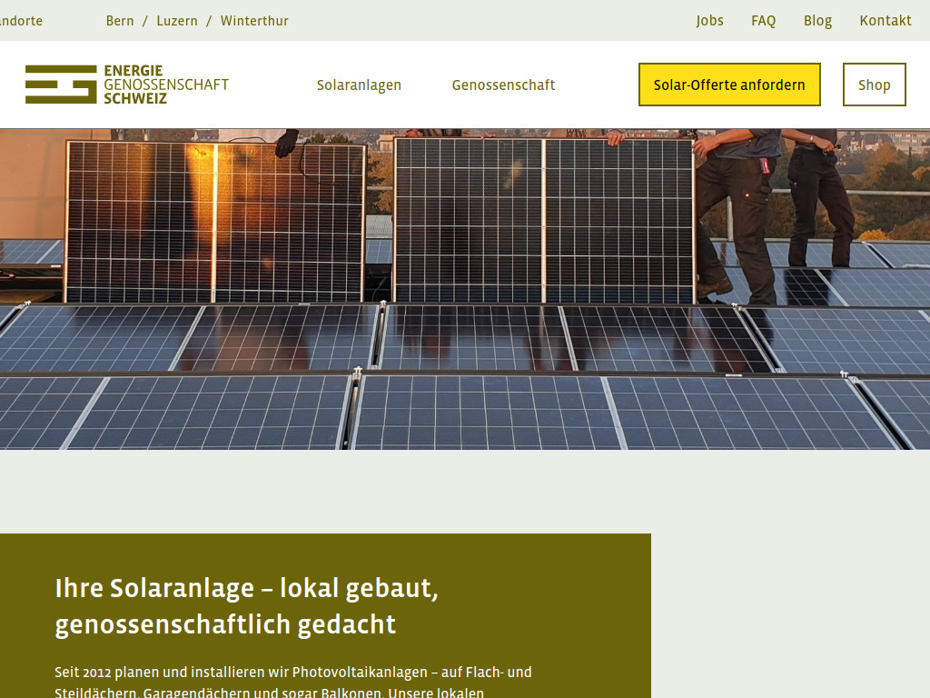 Website von Energie Genossenschaft Schweiz in Bern