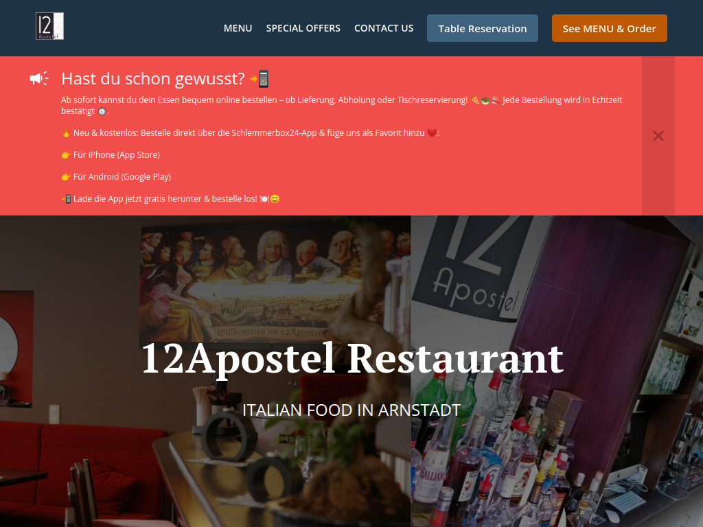 Website von 12Apostel Restaurant - Essen zum Mitnehmen - Arnstadt - Online bestellen in Arnstadt