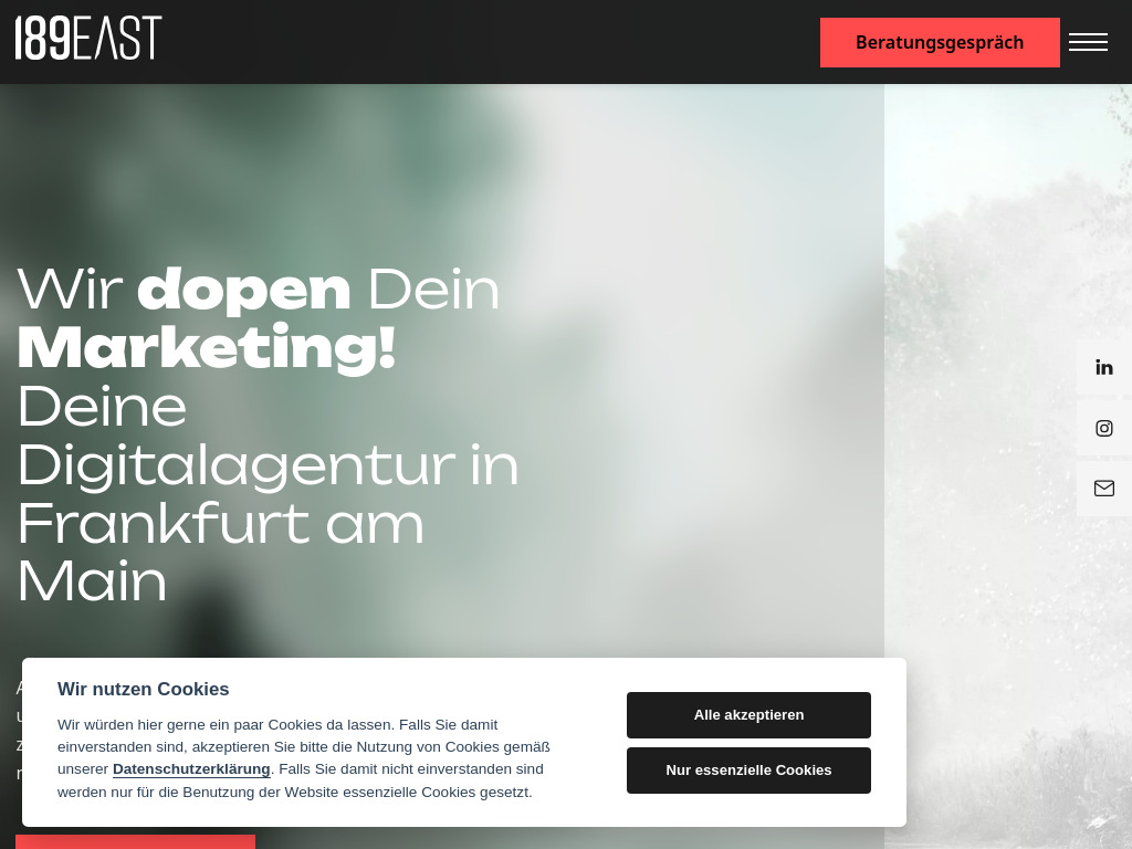 Website von HUNDERT89 East Werbeagentur GmbH in Frankfurt am Main