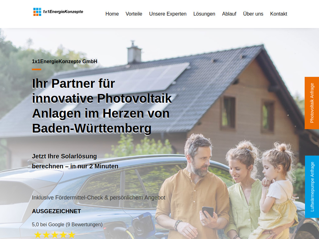 Website von 1x1EnergieKonzepte GmbH in Hochdorf