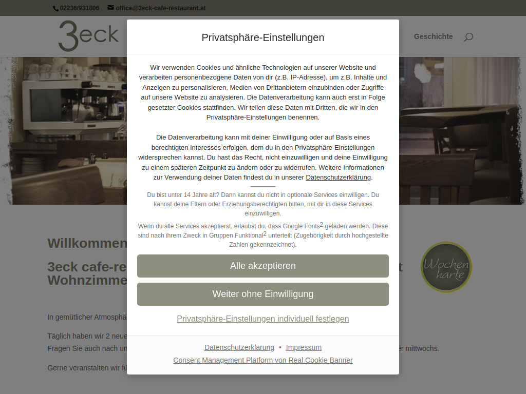 Website von 3eck-cafe-restaurant in Maria Enzersdorf