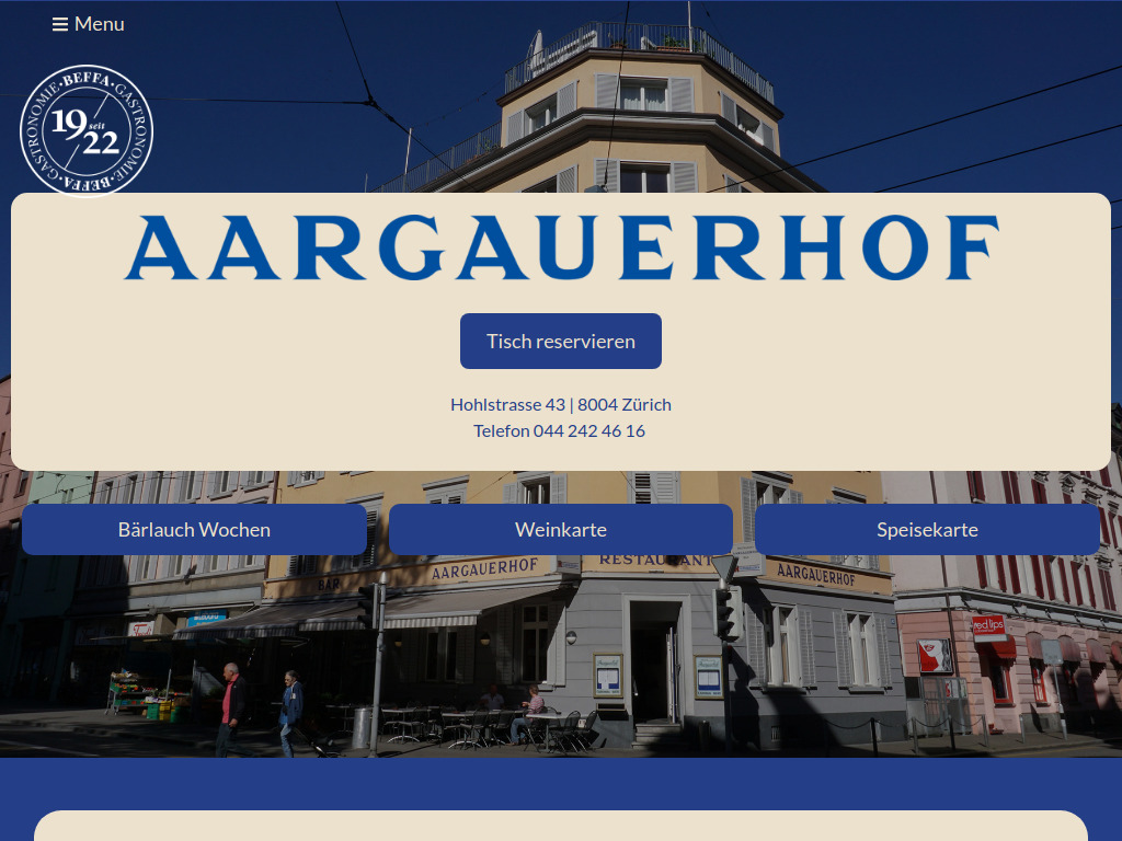 Website von Restaurant Aargauerhof in Zürich