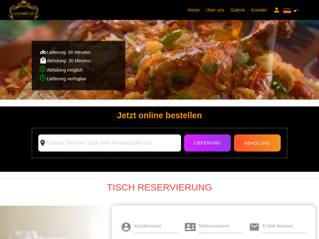 Website von Aashirvad Restaurant in Berlin