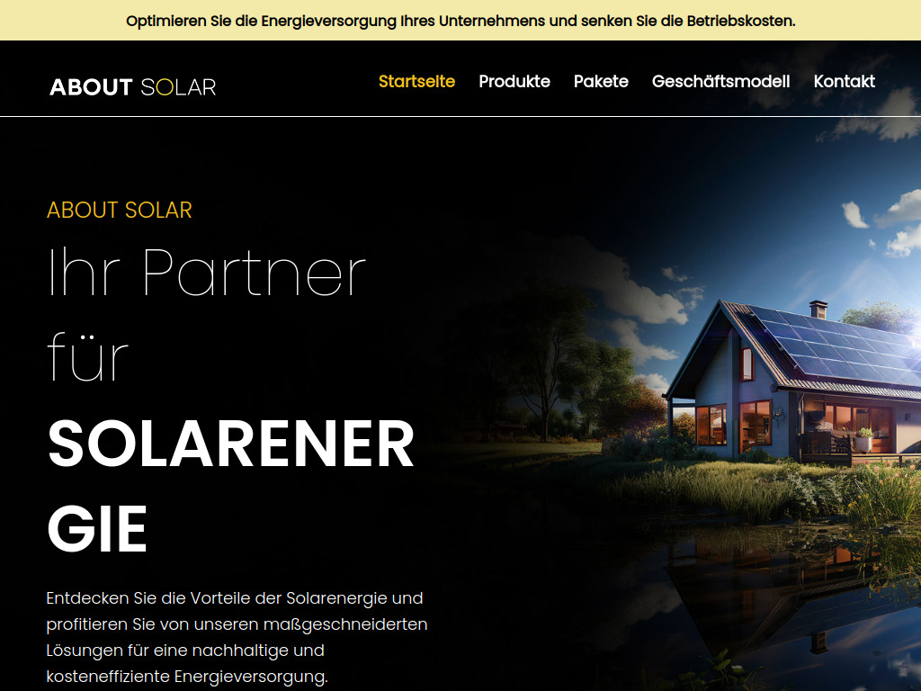 Website von About Solar GmbH in Dillingen