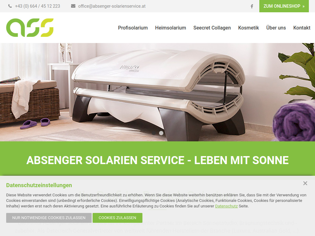 Website von Absenger Solarien Service e.U. in Kirchberg an der Raab