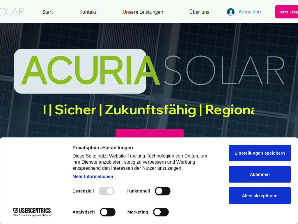 Website von Acuria Solar GmbH in Salzgitter-Bad