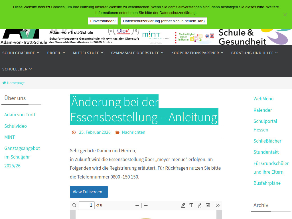 Website von Adam von Trott Schule Sontra in Sontra