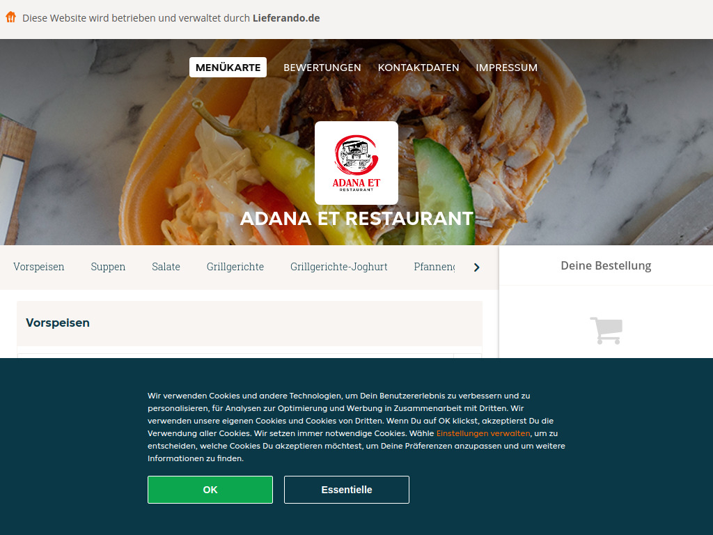 Website von Adana Et Restaurant - Essen online bestellen in Köln in Köln