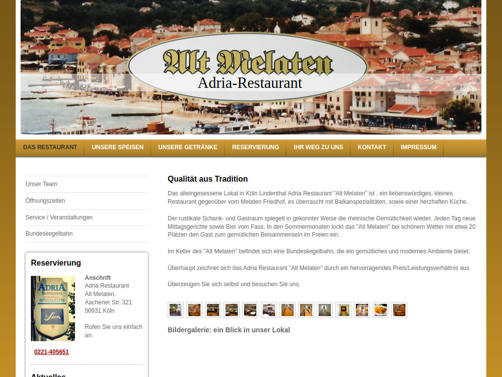 Website von Adria Restaurant Alt Melaten in Köln
