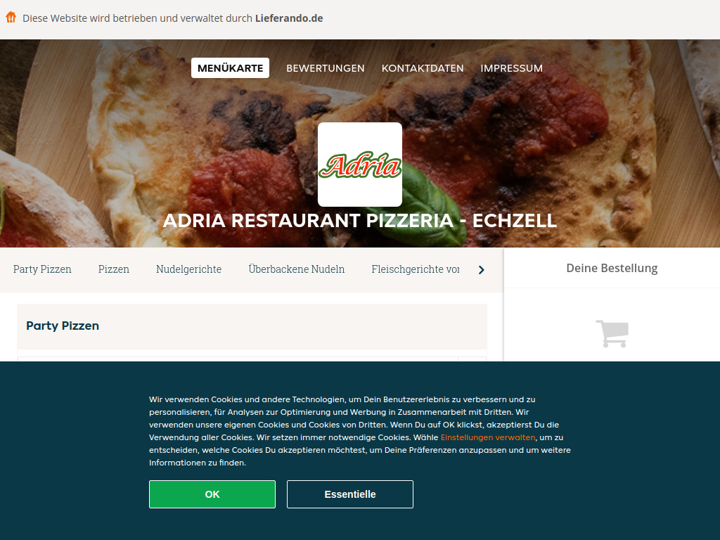Website von Adria Restaurant Pizzeria - Echzell - Essen online bestellen in Echzell in Echzell