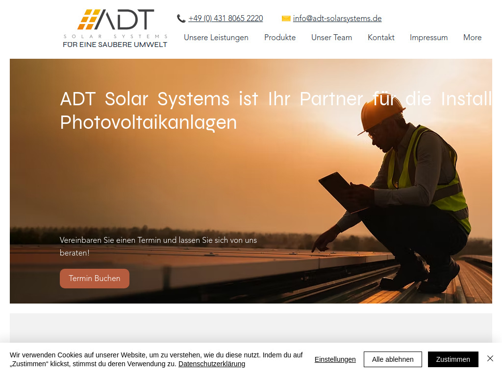 Website von ADT Solar Systems GmbH in Kiel