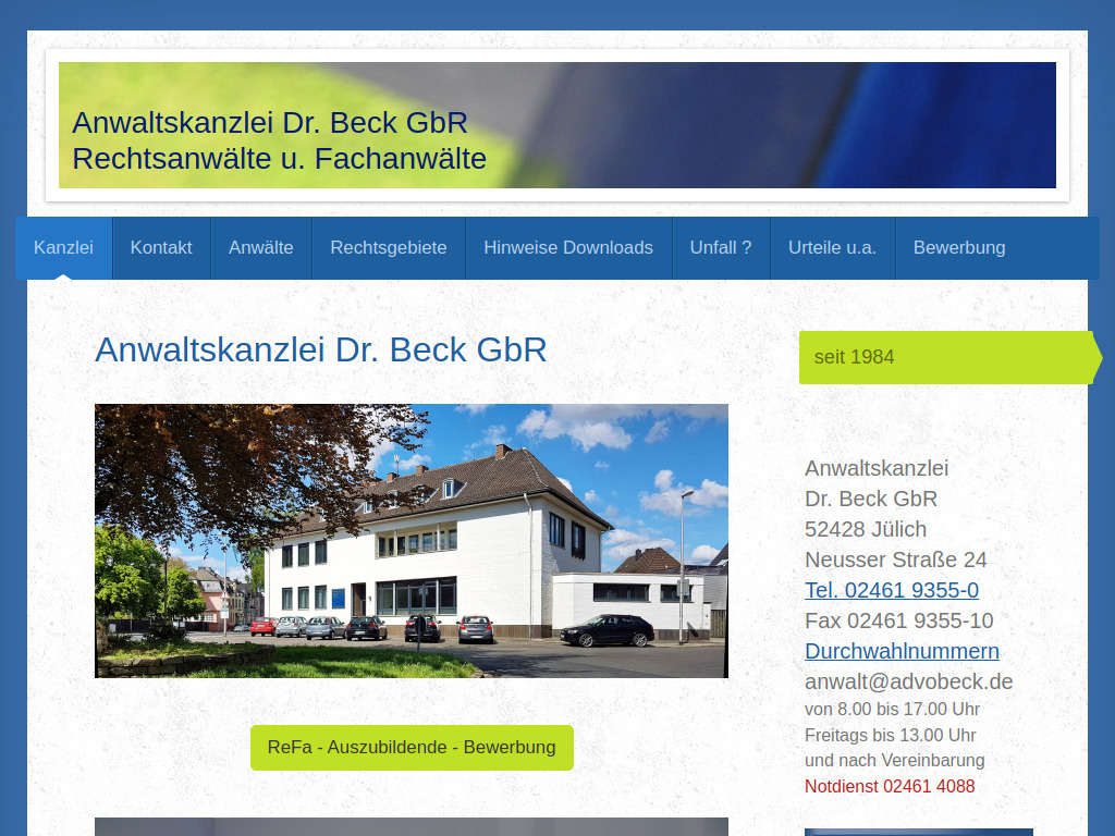 Website von Anwaltskanzlei Dr. Beck GbR in Jülich