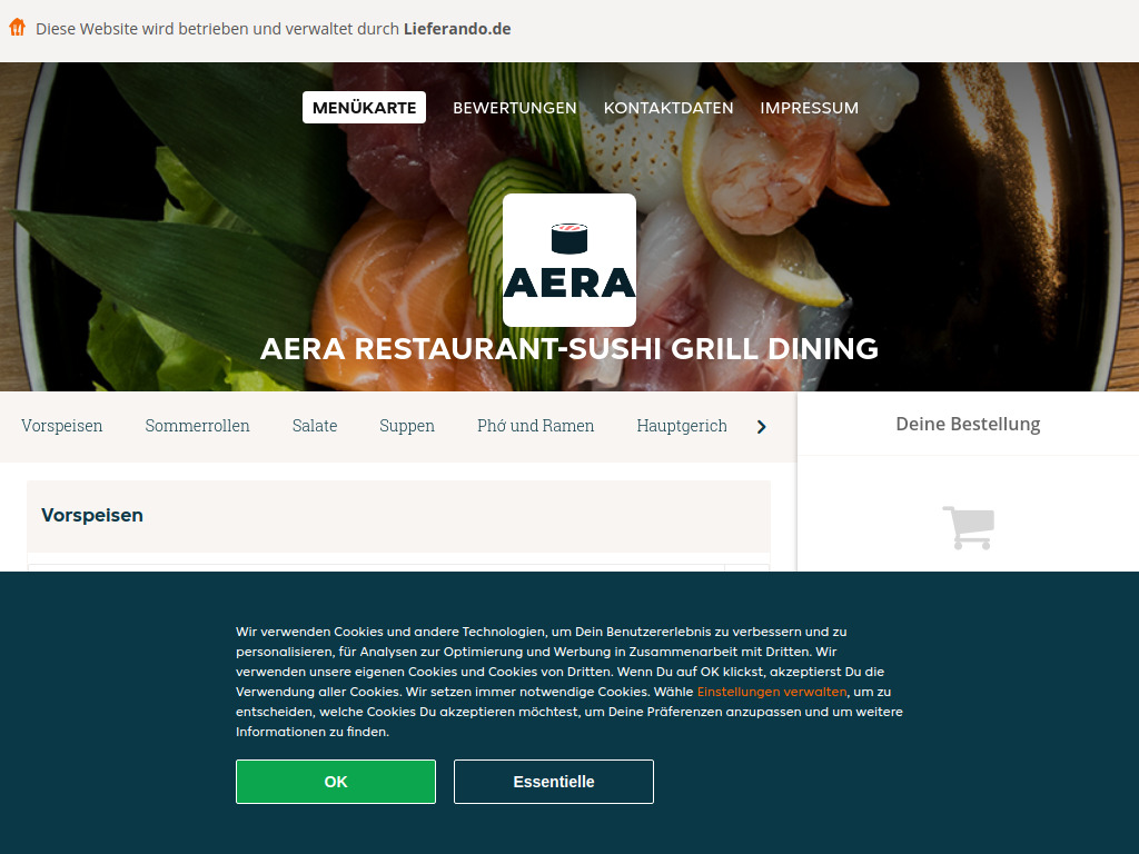 Website von AERA Restaurant-Sushi Grill Dining