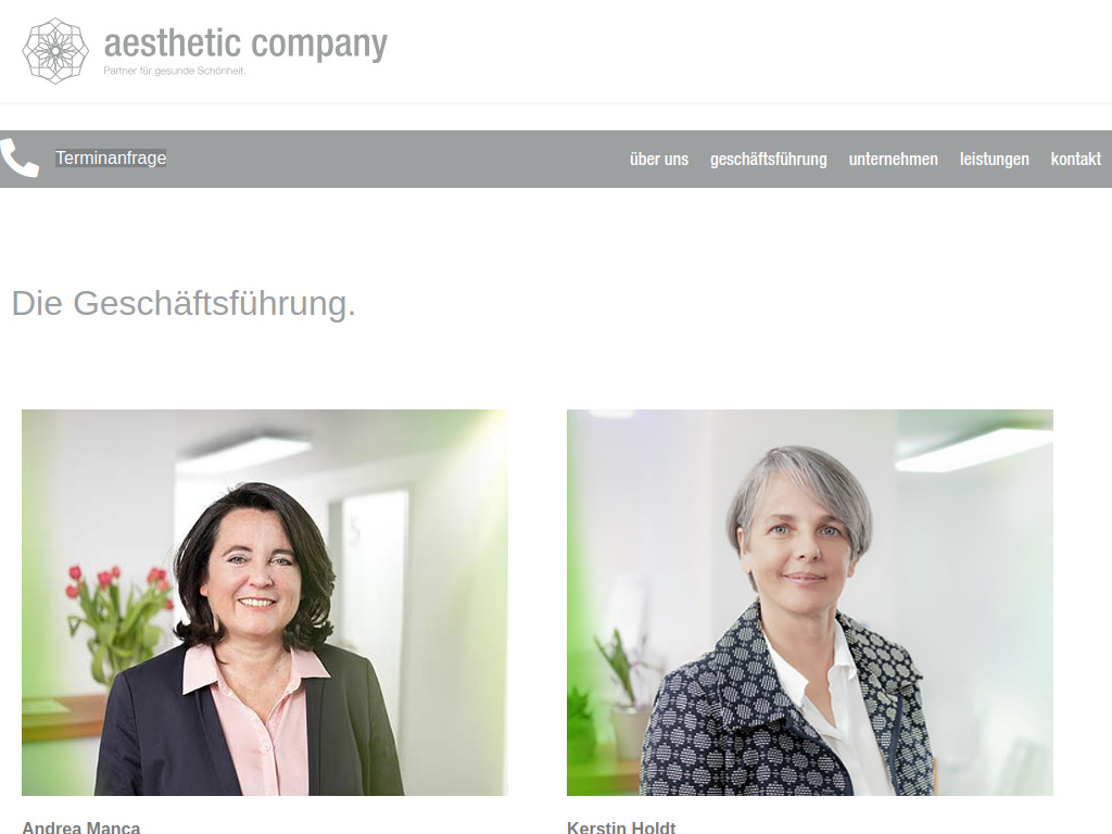 Website von aesthetic company manca & holdt GmbH in Köln