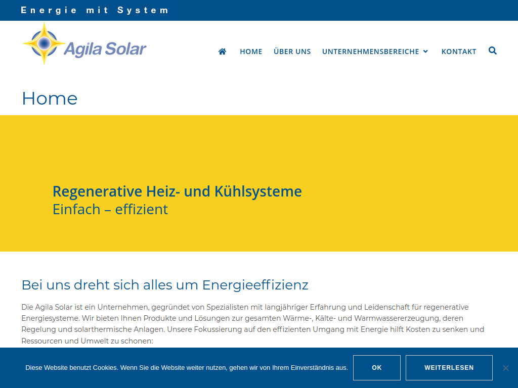 Website von Agila Solar GmbH in Reutlingen