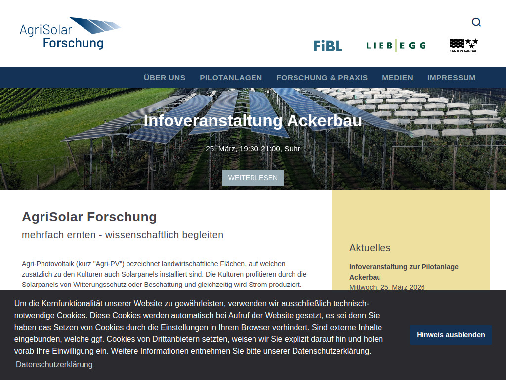 Website von FiBL - Forschungsinstitut für biologischen Landbau in Frick