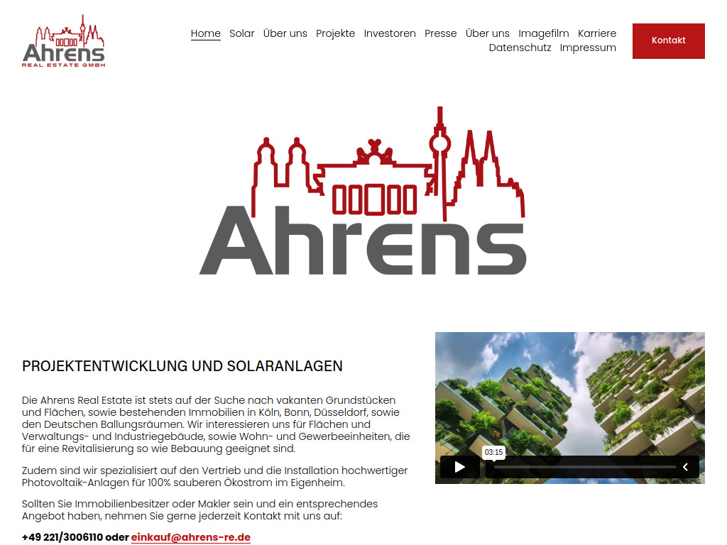 Website von Ahrens Real Estate GmbH in Leverkusen