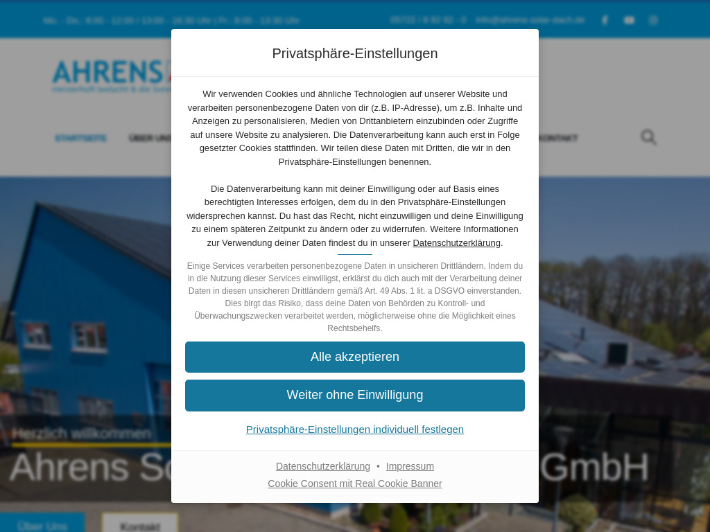Website von Ahrens Solar- und Dachtechnik GmbH in Bückeburg