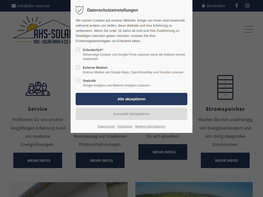 Website von AHS-Solar GmbH & Co. KG in Biebergemünd