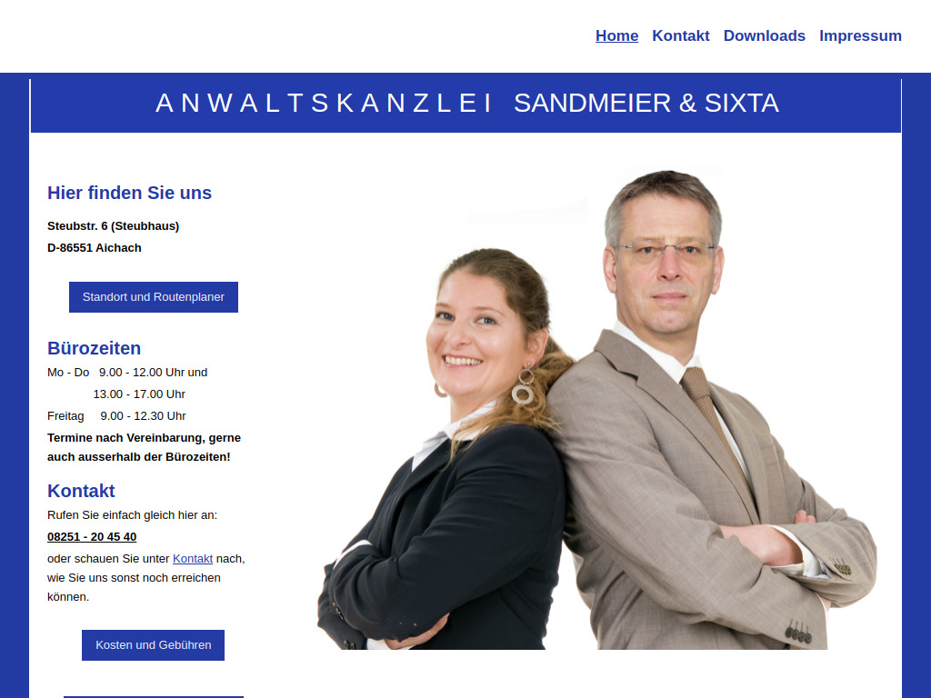 Website von Anwaltskanzlei Sandmeier & Sixta in Aichach