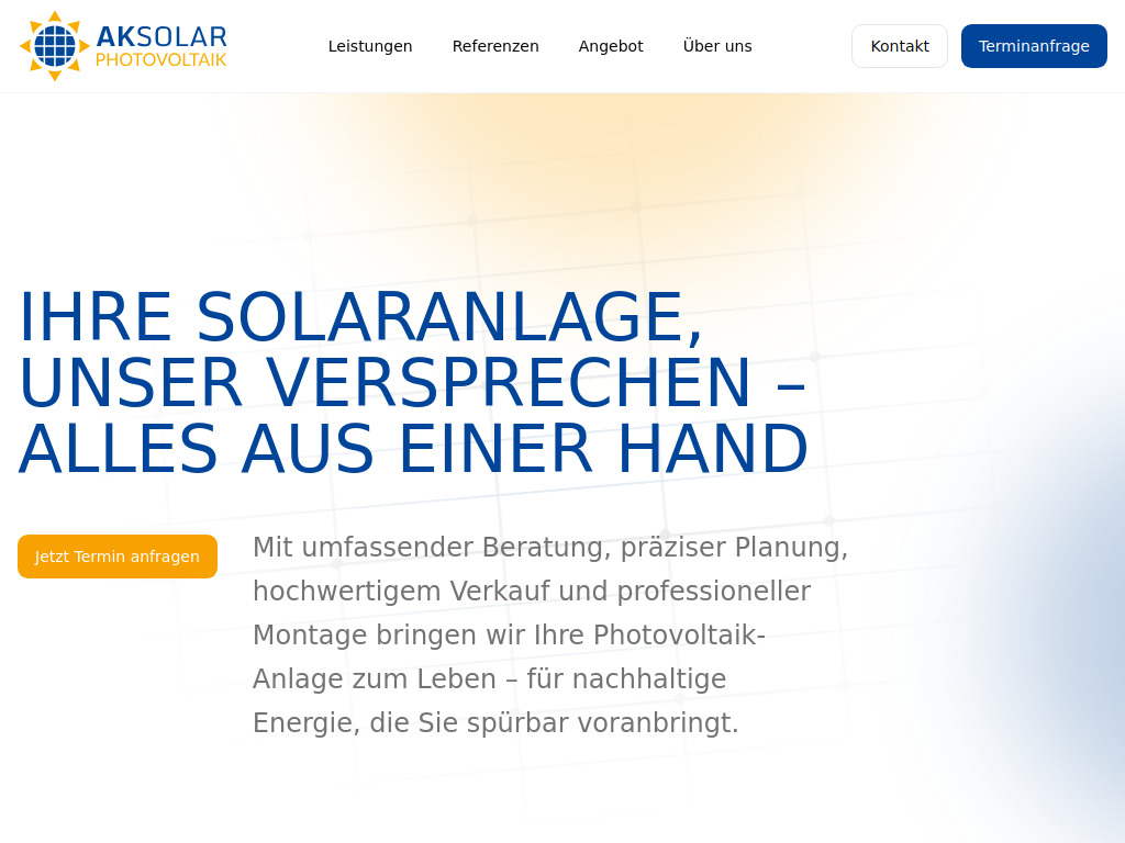Website von AK Solar GmbH in Berg
