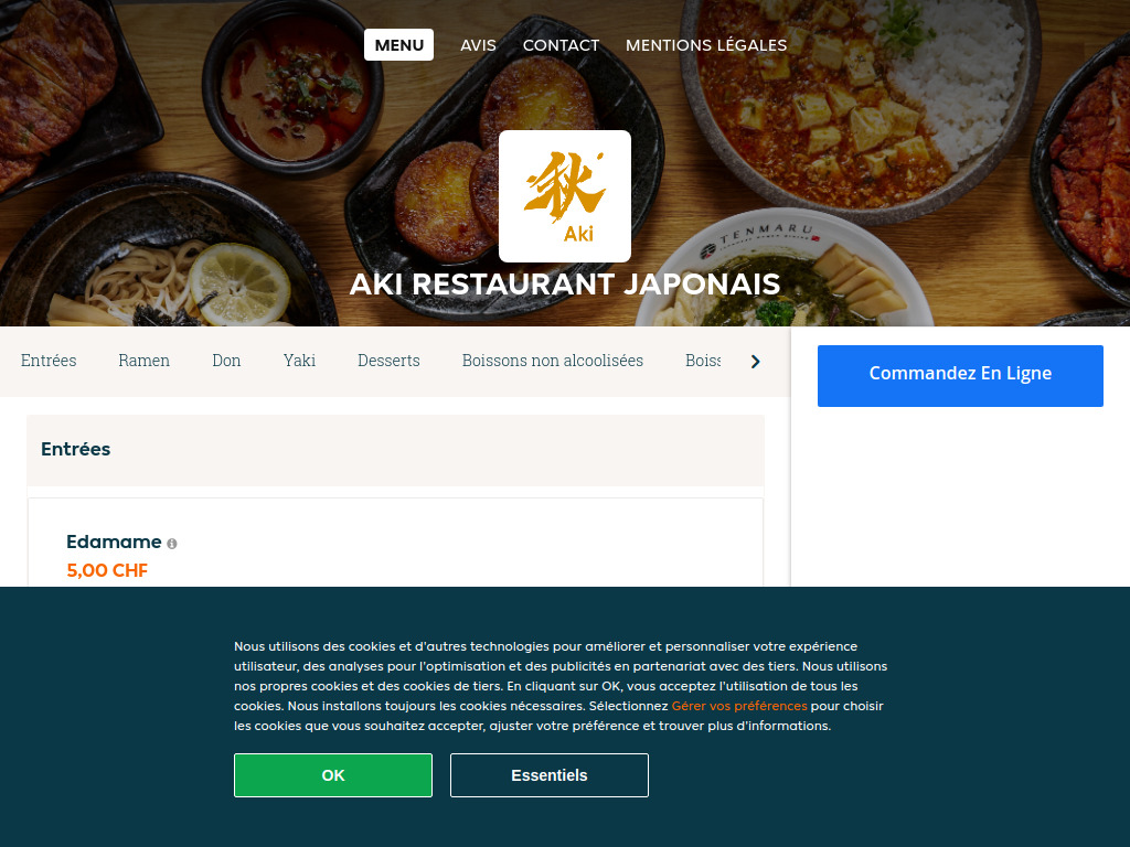 Website von Aki Restaurant Japonais - Commander un repas en ligne à Lausanne in Lausanne