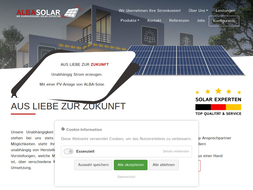 Website von ALBA-Solar GmbH in Münster