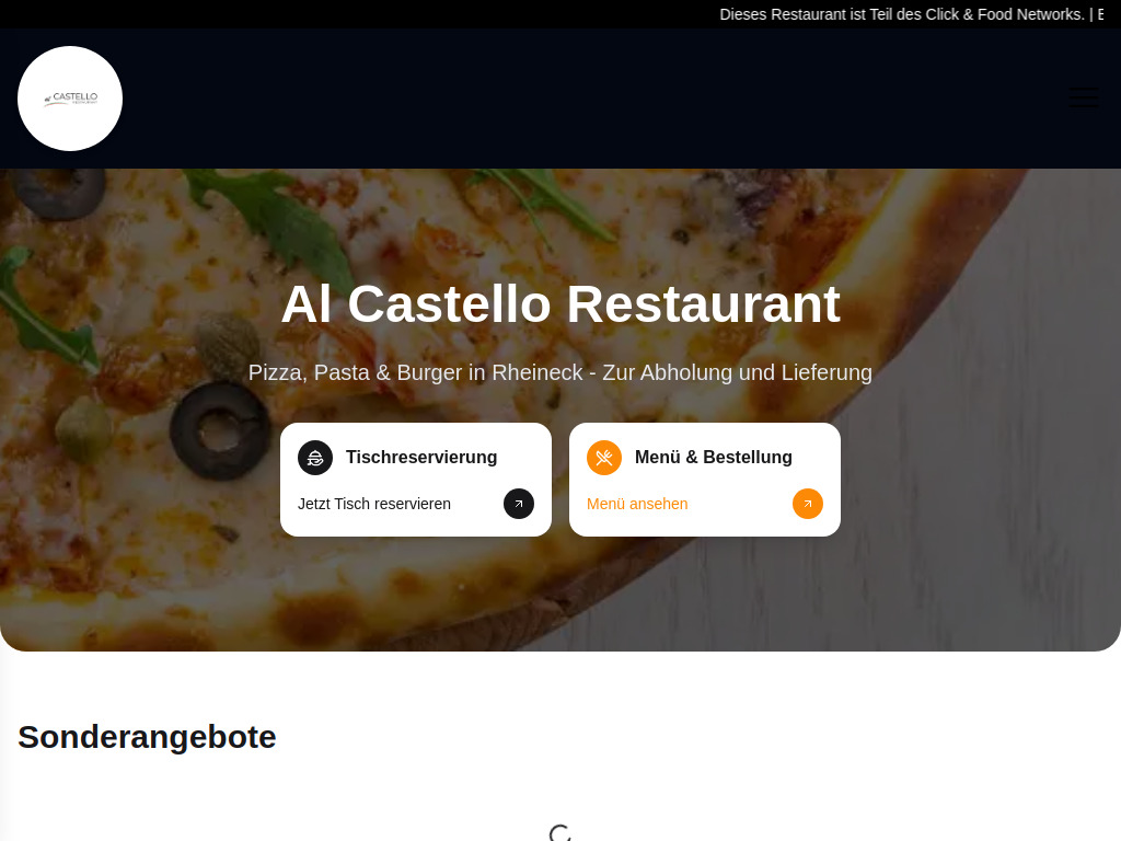 Website von Al Castello Restaurant in Rheineck