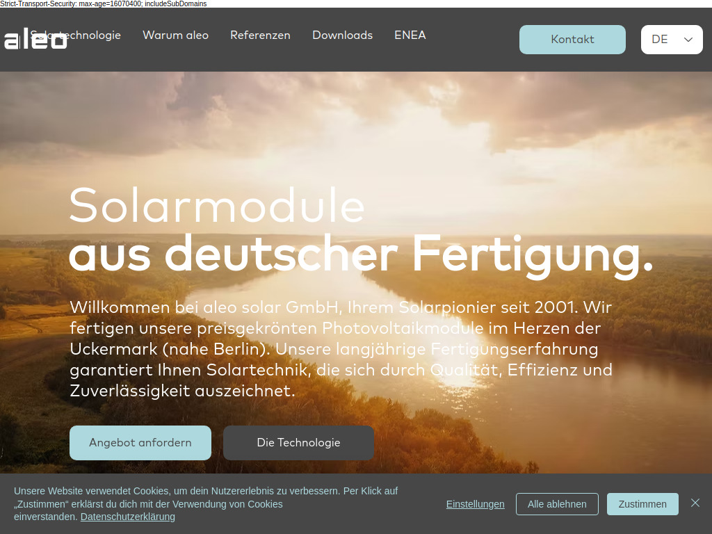 Website von aleo solar GmbH in Prenzlau