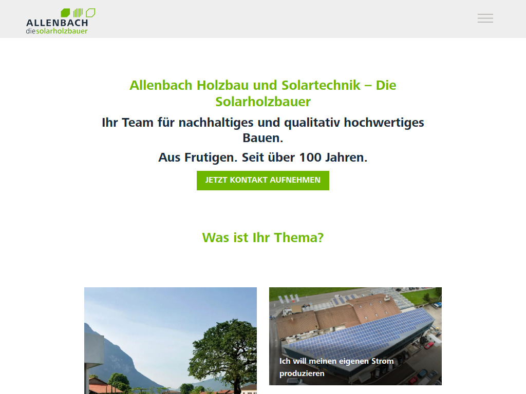 Website von Allenbach Holzbau und Solartechnik AG in Frutigen