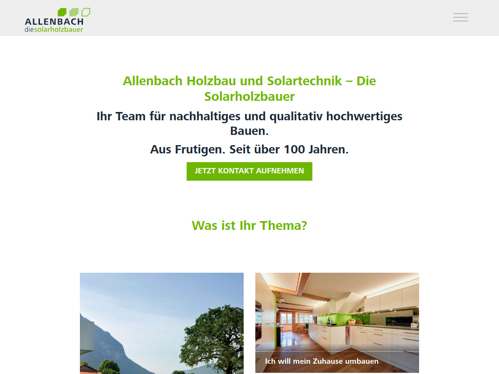 Website von Allenbach Holzbau und Solartechnik AG in Frutigen