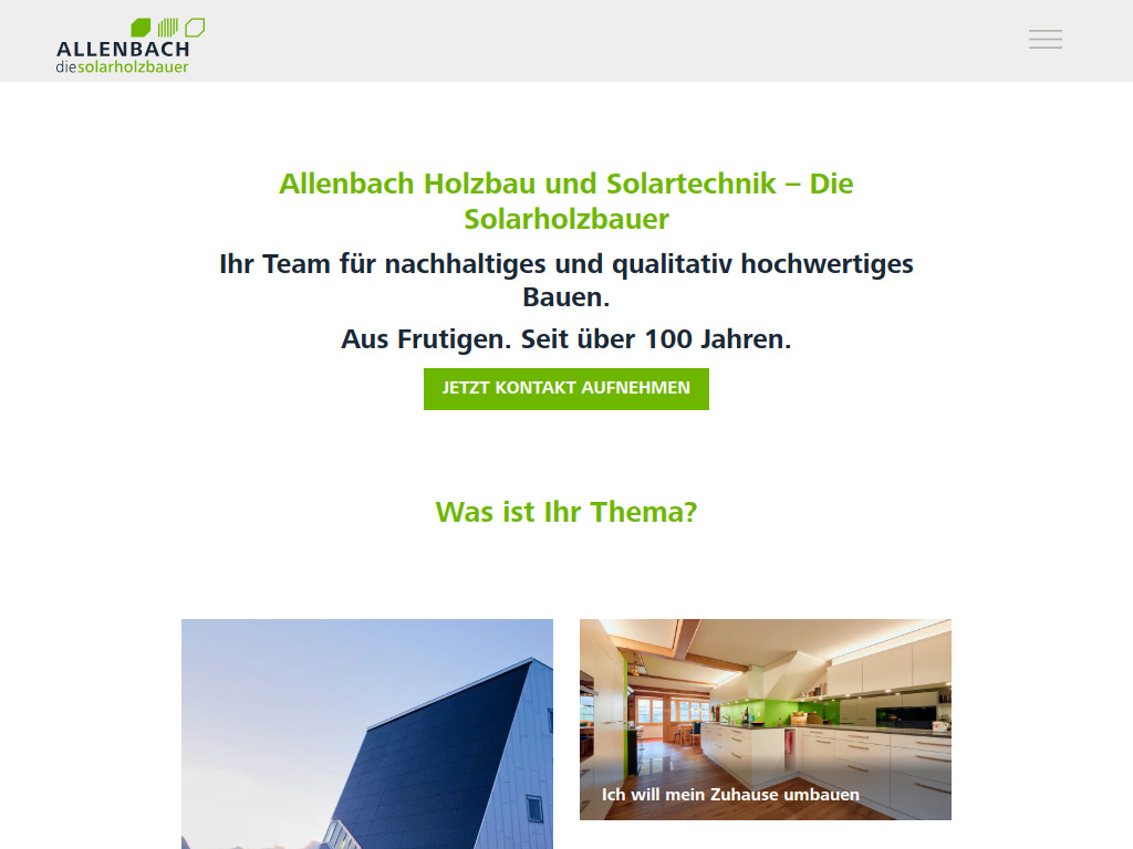 Website von Allenbach Holzbau und Solartechnik AG in Frutigen