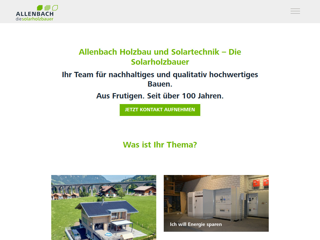 Website von Allenbach Holzbau und Solartechnik AG in Frutigen