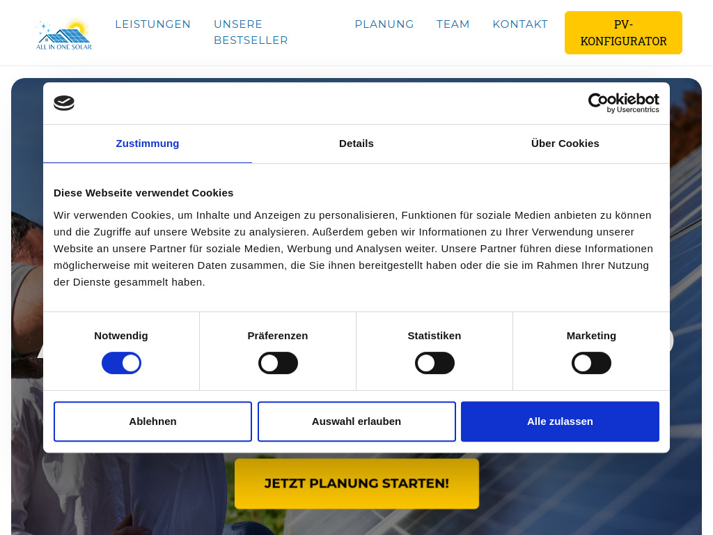 Website von All in One Solar GmbH in Oberhausen