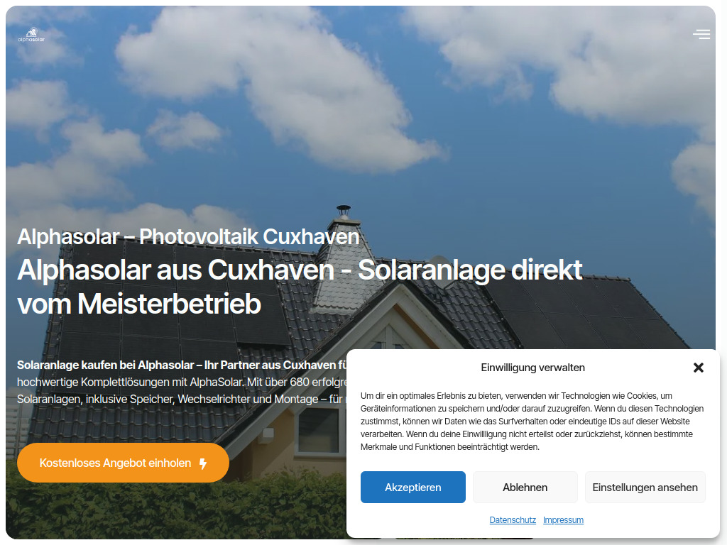 Website von Alphasolar in Cuxhaven