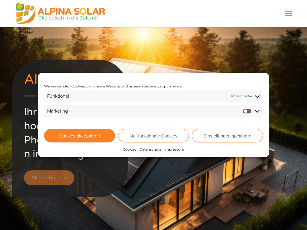 Website von Alpina Solar in Reutlingen