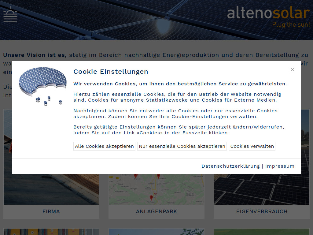 Website von Alteno Solar AG in Basel