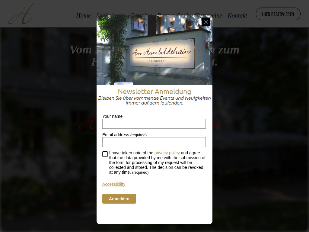 Website von Restaurant Am Humboldthain in Brandenburg an der Havel