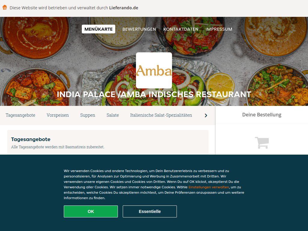 Website von India Palace /Amba indisches Restaurant - Essen online bestellen in Berlin
