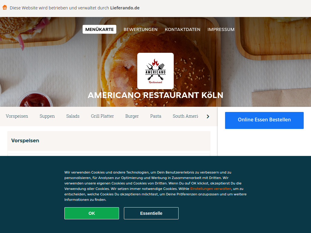 Website von Americano Restaurant Köln - Essen online bestellen in Köln in Köln