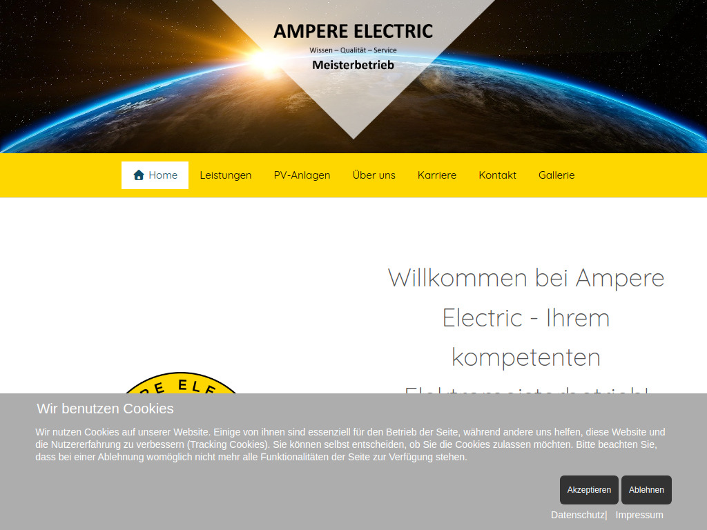 Website von Ampere Electric Meisterbetrieb in Karlsfeld