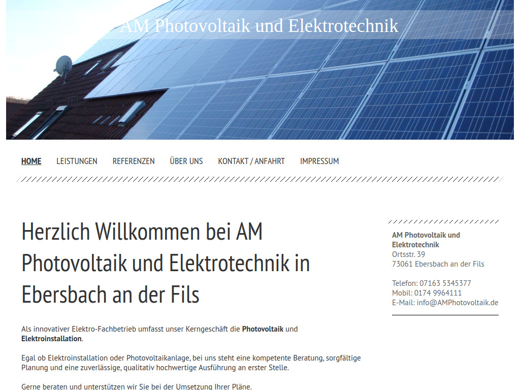 Website von AM Photovoltaik und Elektrotechnik in Ebersbach an der Fils
