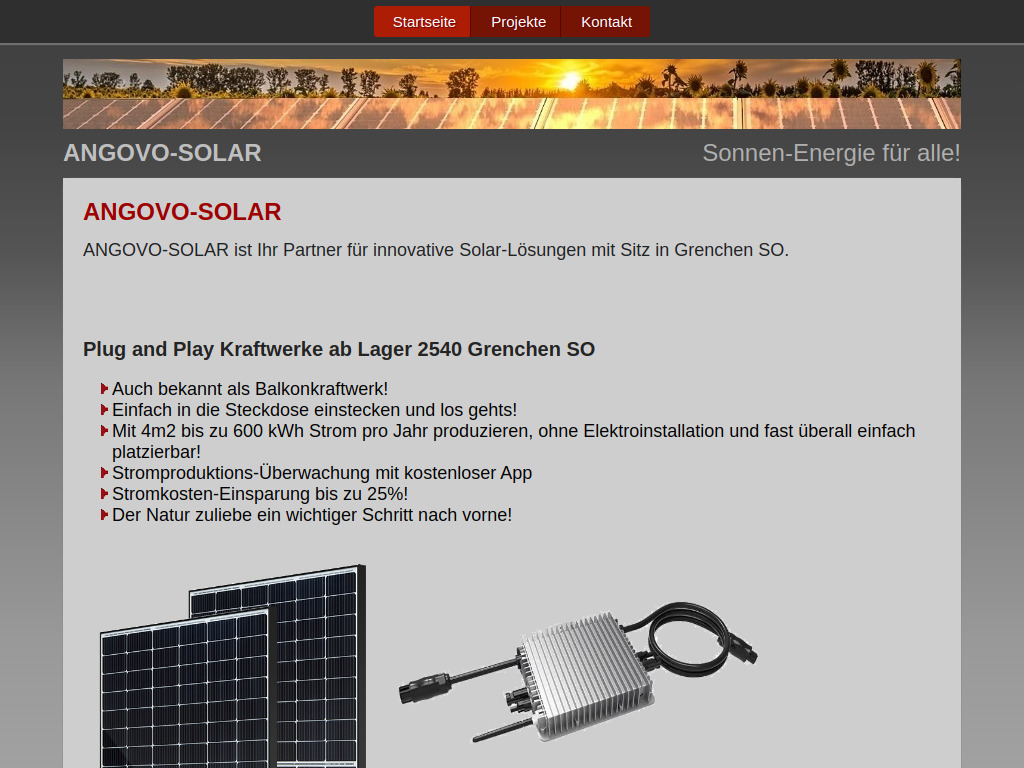 Website von Angovo Startseite in Grenchen