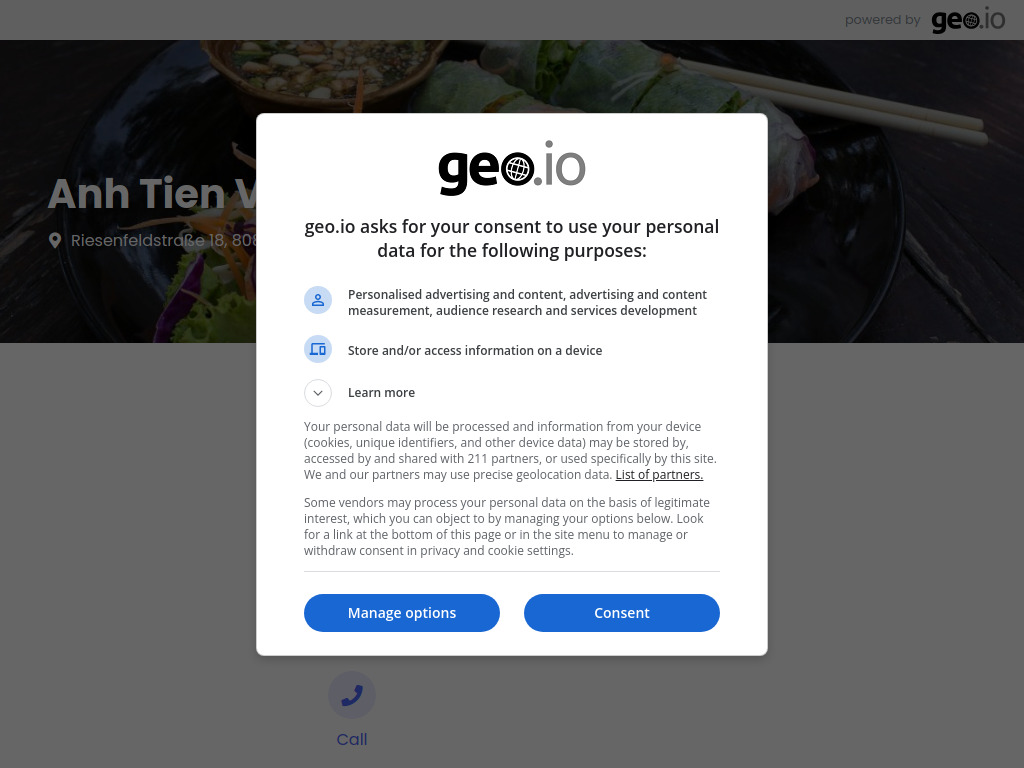 Website von Anh Tien Vietnamese Cuisine in München