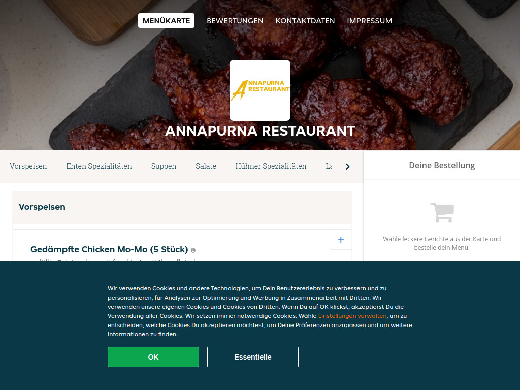 Website von Annapurna Restaurant - Essen online bestellen in Salzburg