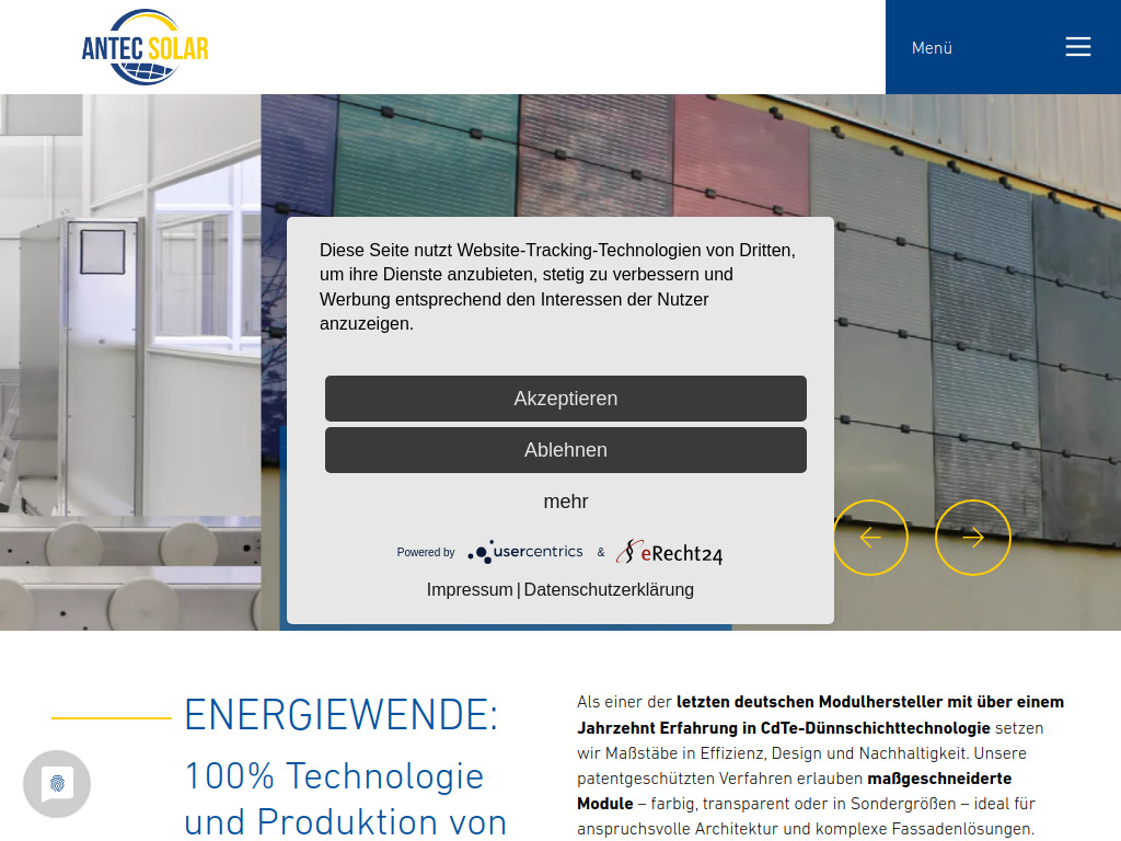 Website von Antec Solar GmbH in Arnstadt