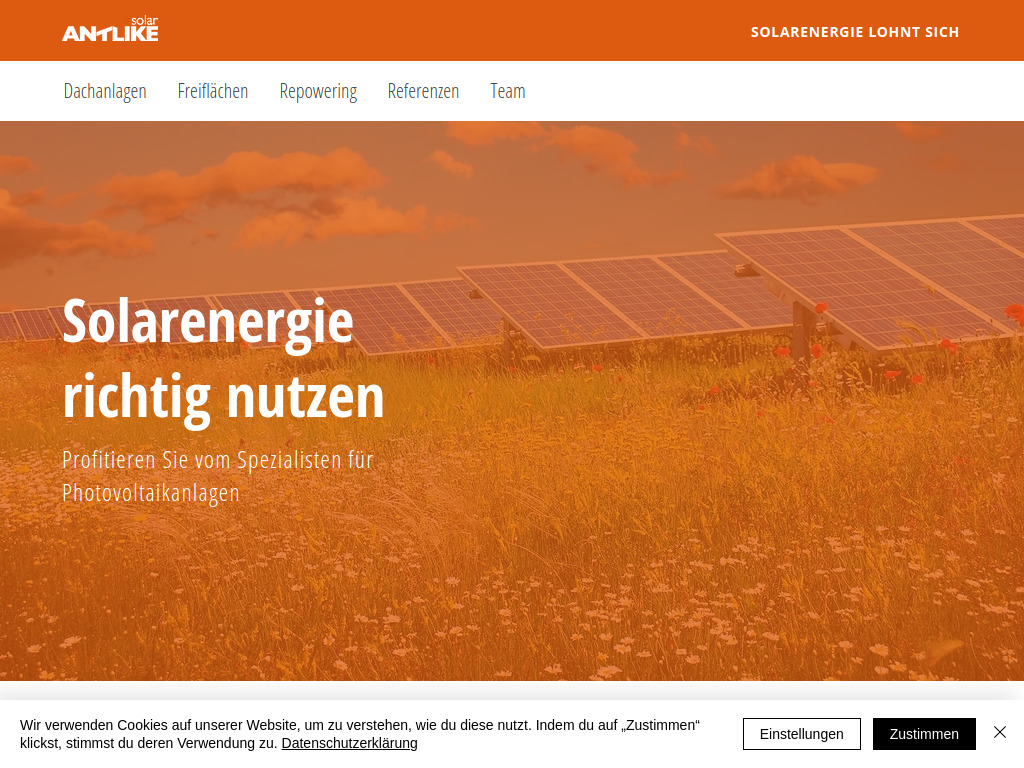 Website von antlike Solar GmbH & Co. KG in Rostock OT Hinrichsdorf