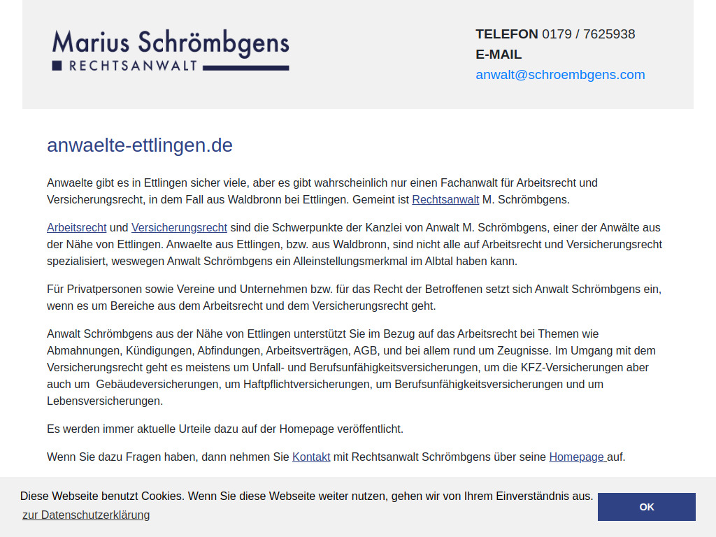 Website von Rechtsanwalt Marius Schrömbgens in Waldbronn