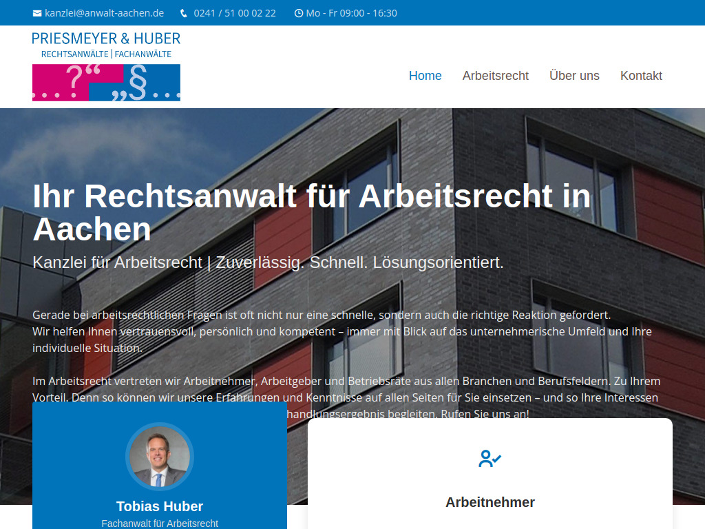 Website von PRIESMEYER & HUBER Rechtsanwälte Fachanwälte in Aachen